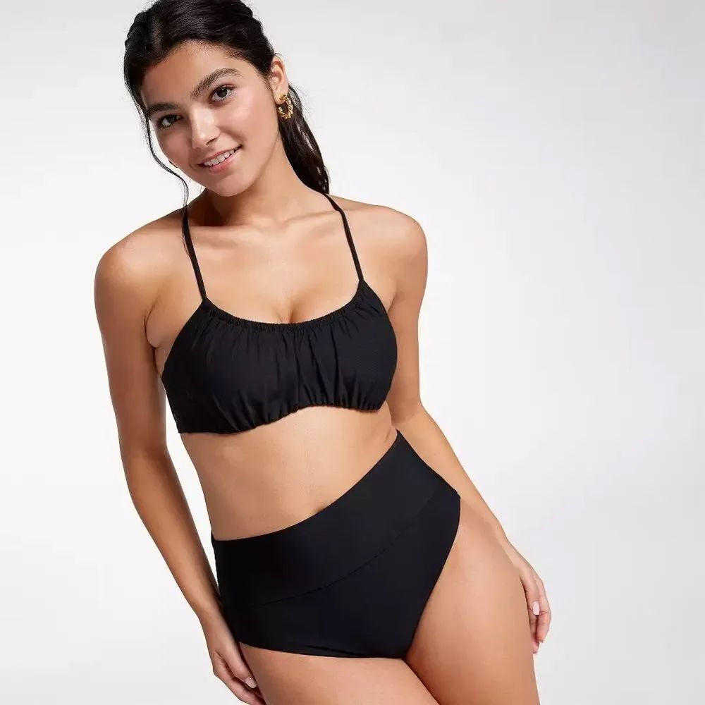 CALIA Women's Scrunched Tie Back Bikini Top NEW with tags Size XS Black